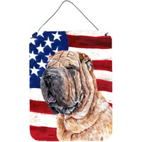 "Caroline's Treasures Shar Pei with American Flag Usa Wall or Door Hanging Prints, 16"" x 12"""