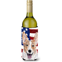 Cardigan Corgi with American Flag USA Wine Bottle Beverage Insulator Hugger SC9624LITERK