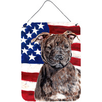 "Caroline's Treasures SC9633DS1216 Staffordshire Bull Terrier Staffie with American Flag Usa Wall or Door Hanging Prints, 16"" x 12"""