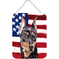 "Caroline's Treasures German Pinscher with American Flag Usa Wall or Door Hanging Prints, 16"" x 12"""