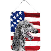 "Caroline's Treasures SC9645DS1216 Scottish Deerhound with American Flag Usa Wall or Door Hanging Prints, 16"" x 12"""