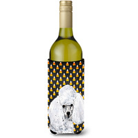 White Toy Poodle Candy Corn Halloween Wine Bottle Beverage Insulator Hugger SC9653LITERK