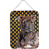 "Caroline's Treasures SC9657DS1216 Staffordshire Bull Terrier Staffie Candy Corn Halloween Wall or Door Hanging Prints, 16"" x 12"""