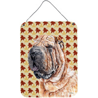 "Caroline's Treasures Shar Pei Fall Leaves Aluminium Metal Wall or Door Hanging Prints, 16"" x 12"""