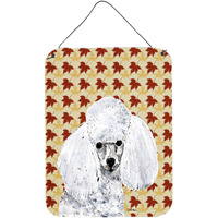 "Caroline's Treasures White Toy Poodle Fall Leaves Wall or Door Hanging Prints, 16"" x 12"""