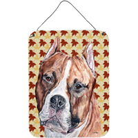"Caroline's Treasures SC9680DS1216 Staffordshire Bull Terrier Staffie Fall Leaves Wall or Door Hanging Prints, 16"" x 12"""