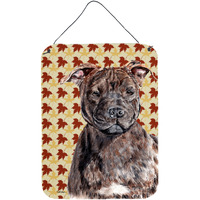 "Caroline's Treasures SC9681DS1216 Staffordshire Bull Terrier Staffie Fall Leaves Wall or Door Hanging Prints, 16"" x 12"""