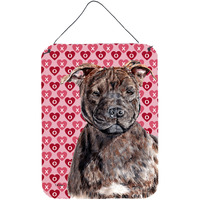 "Caroline's Treasures SC9705DS1216 Staffordshire Bull Terrier Staffie Hearts and Love Wall or Door Hanging Prints, 16"" x 12"""