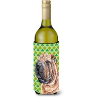 Shar Pei Lucky Shamrock St. Patrick's Day Wine Bottle Beverage Insulator Hugger SC9719LITERK