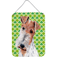 "Caroline's Treasures Wire Fox Terrier Lucky Shamrock St. Patrick's Day Wall or Door Hanging Prints, 16"" x 12"""