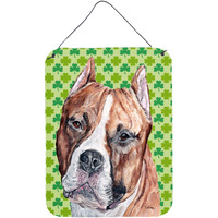 "Caroline's Treasures SC9728DS1216 Staffordshire Bull Terrier Staffie Lucky Shamrock St. Patrick's Day Wall or Door Hanging Prints, 16"" x 12"""