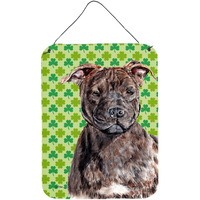 "Caroline's Treasures SC9729DS1216 Staffordshire Bull Terrier Staffie Lucky Shamrock St. Patrick's Day Wall or Door Hanging Prints, 16"" x 12"""