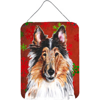 "Caroline's Treasures Collie Red Snowflakes Holiday Wall or Door Hanging Prints, 16"" x 12"""