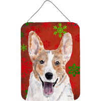 "Caroline's Treasures Cardigan Corgi Red Snowflakes Holiday Wall or Door Hanging Prints, 16"" x 12"""