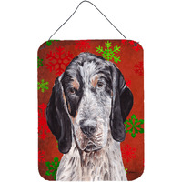 "Caroline's Treasures Blue Tick Coonhound Red Snowflakes Holiday Wall or Door Hanging Prints, 16"" x 12"""
