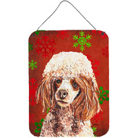 "Caroline's Treasures Red Miniature Poodle Red Snowflakes Holiday Wall or Door Hanging Prints, 16"" x 12"""