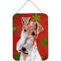 "Caroline's Treasures Wire Fox Terrier Red Snowflakes Holiday Wall or Door Hanging Prints, 16"" x 12"""
