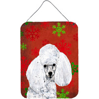 "Caroline's Treasures White Toy Poodle Red Snowflakes Holiday Wall or Door Hanging Prints, 16"" x 12"""
