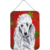 "Caroline's Treasures White Standard Poodle Red Snowflakes Holiday Wall or Door Hanging Prints, 16"" x 12"""