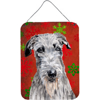 "Caroline's Treasures SC9754DS1216 Scottish Deerhound Red Snowflakes Holiday Wall or Door Hanging Prints, 16"" x 12"""