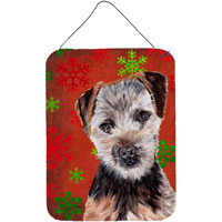 "Caroline's Treasures Norfolk Terrier Puppy Red Snowflakes Holiday Wall or Door Hanging Prints, 16"" x 12"""