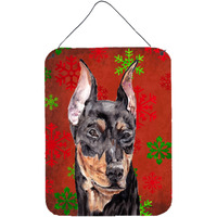 "Caroline's Treasures German Pinscher Red Snowflakes Holiday Wall or Door Hanging Prints, 16"" x 12"""