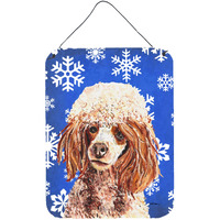 "Caroline's Treasures Red Miniature Poodle Winter Snowflakes Wall or Door Hanging Prints, 16"" x 12"""