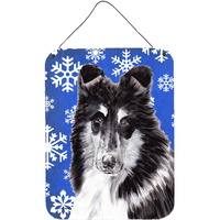 "Caroline's Treasures SC9774DS1216 Collie Winter Snowflakes Wall or Door Hanging Print, 16"" x 12"""