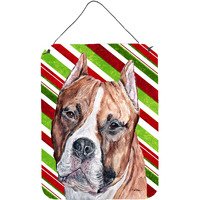 "Caroline's Treasures SC9800DS1216 Staffordshire Bull Terrier Staffie Candy Cane Christmas Wall or Door Hanging Prints, 16"" x 12"""