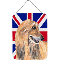 "Caroline's Treasures Afghan Hound with English Union Jack British Flag Wall or Door Hanging Prints, 16"" x 12"""