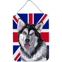 "Caroline's Treasures SC9815DS1216 Alaskan Malamute with English Union Jack British Flag Wall or Door Hanging Prints, 16"" x 12"""