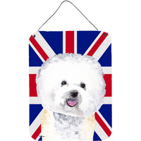 "Caroline's Treasures SC9818DS1216 Bichon Frise with English Union Jack British Flag Wall or Door Hanging Prints, 16"" x 12"""