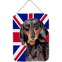"Caroline's Treasures SC9820DS1216 Dachshund with English Union Jack British Flag Wall or Door Hanging Prints, 16"" x 12"""