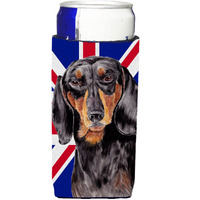 Dachshund with English Union Jack British Flag Ultra Beverage Insulators for slim cans SC9820MUK