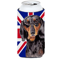 Dachshund with English Union Jack British Flag Tall Boy Beverage Insulator Hugger SC9820TBC