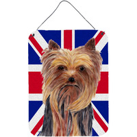"Caroline's Treasures SC9822DS1216 Yorkie with English Union Jack British Flag Wall or Door Hanging Prints, 16"" x 12"""