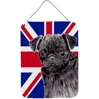 "Caroline's Treasures SC9823DS1216 Pug with English Union Jack British Flag Wall or Door Hanging Prints, 16"" x 12"""