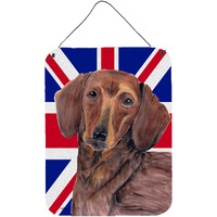 "Caroline's Treasures SC9825DS1216 Dachshund with English Union Jack British Flag Wall or Door Hanging Prints, 16"" x 12"""