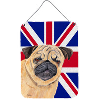 "Caroline's Treasures SC9828DS1216 Pug with English Union Jack British Flag Wall or Door Hanging Prints, 16"" x 12"""