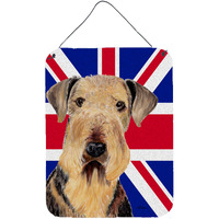 "Caroline's Treasures SC9830DS1216 Airedale with English Union Jack British Flag Wall or Door Hanging Prints, 16"" x 12"""