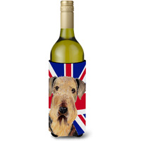 Airedale with English Union Jack British Flag Wine Bottle Beverage Insulator Hugger SC9830LITERK
