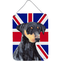 "Caroline's Treasures SC9834DS1216 Doberman with English Union Jack British Flag Wall or Door Hanging Prints, 16"" x 12"""