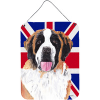 "Caroline's Treasures Saint Bernard with English Union Jack British Flag Wall or Door Hanging Prints, 16"" x 12"""