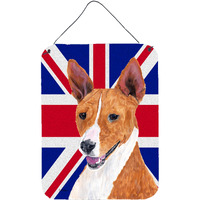 "Caroline's Treasures SC9844DS1216 Basenji with English Union Jack British Flag Wall or Door Hanging Prints, 16"" x 12"""