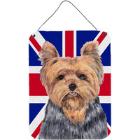 "Caroline's Treasures SC9845DS1216 Yorkie with English Union Jack British Flag Wall or Door Hanging Prints, 16"" x 12"""