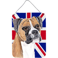 "Caroline's Treasures SC9847DS1216 Boxer with English Union Jack British Flag Wall or Door Hanging Prints, 16"" x 12"""