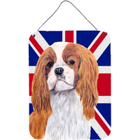 "Caroline's Treasures SC9851DS1216 Cavalier Spaniel with English Union Jack British Flag Wall or Door Hanging Prints, 16"" x 12"""