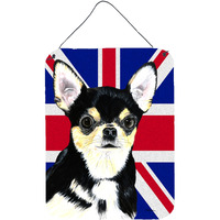 "Caroline's Treasures SC9856DS1216 Chihuahua with English Union Jack British Flag Wall or Door Hanging Prints, 16"" x 12"""