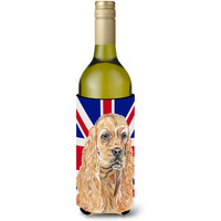 Buff Cocker Spaniel with Engish Union Jack British Flagg Wine Bottle Beverage Insulator Hugger SC9866LITERK