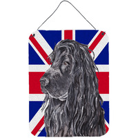 "Caroline's Treasures SC9867DS1216 Black Cocker Spaniel with Engish Union Jack British Flag Wall or Door Hanging Prints, 16"" x 12"""